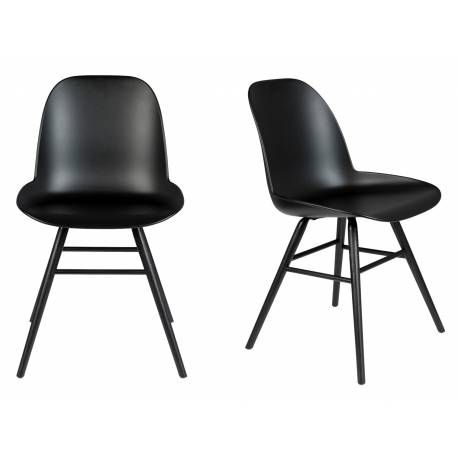 Lot de 2 Chaises Résine et Bois Noir Albert Kuip Zuiver Assise de Table 49x55x81,5cm