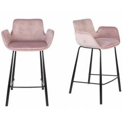 Lot de 2 Chaises Hautes Design Brit Zuiver Fauteuil de Bar Rose en Velours 54x57x91,5cm