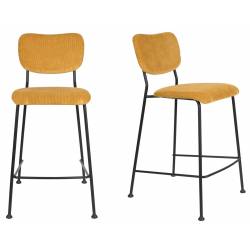 Lot de 2 Tabourets de Bar Ocre Benson Zuiver Assise Hautes en Velours Côtelé et Acier 46x53,5x92cm