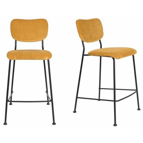 Lot de 2 Tabourets de Bar Ocre Benson Zuiver Assise Hautes en Velours Côtelé et Acier 46x53,5x92cm
