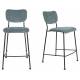 Lot de 2 Tabourets de Bar Gris Bleu Benson Zuiver Assise Hautes en Velours Côtelé et Acier 46x53,5x92cm