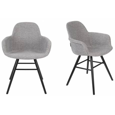 Lot de 2 Fauteuils de Table Albert Kuip Soft Zuiver Assise Chaise en Tissu Gris Clair et Bois 55x59x81,5cm
