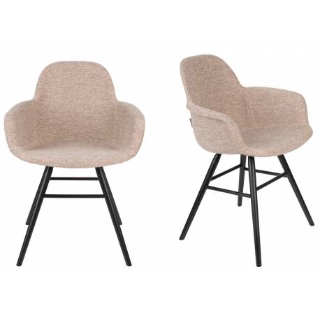 Lot de 2 Fauteuils de Table Albert Kuip Soft Zuiver Assise Chaise en Tissu Beige et Bois 55x59x81,5cm