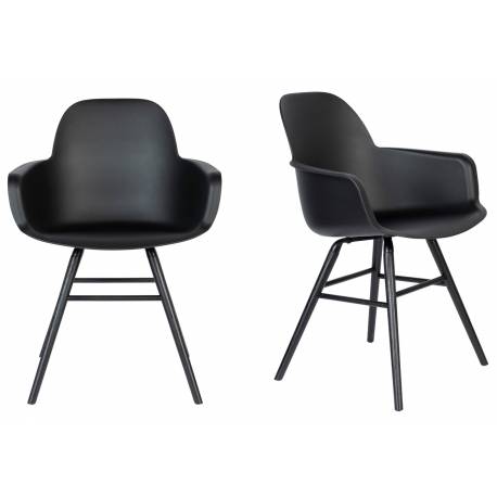 Lot de 2 Fauteuils de Table Résine et Bois Noir Albert Kuip Zuiver Assise Chaise 55x59x81,5cm