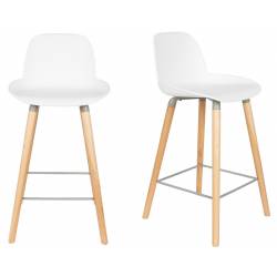 Lot de 2 Tabourets de Bar Résine Blanc Albert Kuip Zuiver Assise de Comptoir 45x47,5x89cm