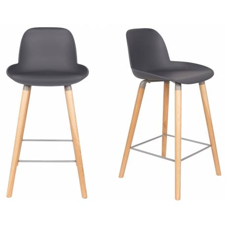 Lot de 2 Tabourets de Bar Résine Gris Anthracite Albert Kuip Zuiver Assise de Comptoir 45x47,5x89cm