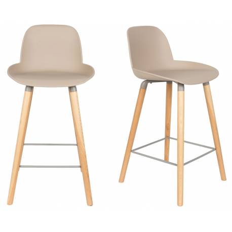 Lot de 2 Tabourets de Bar Résine Taupe Albert Kuip Zuiver Assise de Comptoir 45x47,5x89cm