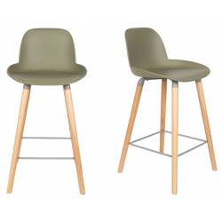 Lot de 2 Tabourets de Bar Résine Vert Albert Kuip Zuiver Assise de Comptoir 45x47,5x89cm