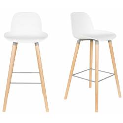 Lot de 2 Chaises de Bar Résine Blanc Albert Kuip Zuiver Assise de Comptoir 48x50x99cm