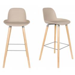 Lot de 2 Chaises de Bar Résine Taupe Albert Kuip Zuiver Assise de Comptoir 48x50x99cm