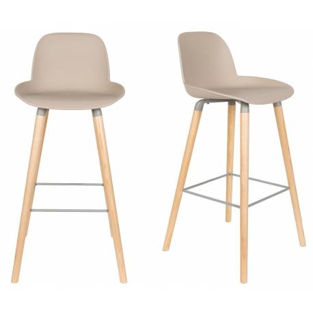 Lot de 2 Chaises de Bar Résine Taupe Albert Kuip Zuiver Assise de Comptoir 48x50x99cm