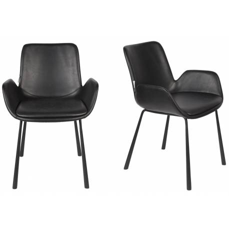 Lot de 2 Chaises Design Brit Zuiver Fauteuil Noir en Polyuréthane 59x62x79cm