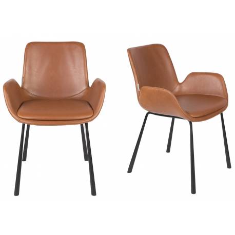Lot de 2 Chaises Design Brit Zuiver Fauteuil Marron en Polyuréthane 59x62x79cm