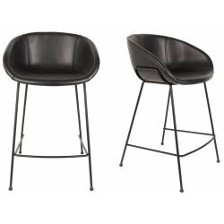 Lot de 2 Chaises Hautes Design Feston Zuiver Fauteuil de Bar Noir en Polyuréthane 53x54,5x88,5cm