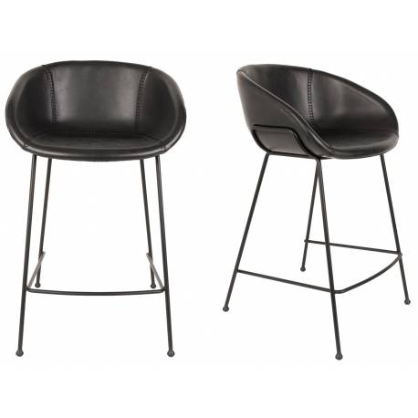 Lot de 2 Chaises Hautes Design Feston Zuiver Fauteuil de Bar Noir en Polyuréthane 53x54,5x88,5cm