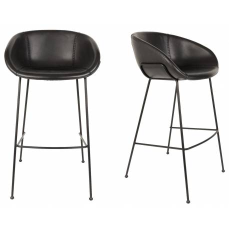 Lot de 2 Tabourets de Comptoir Design Feston Zuiver Fauteuil de Bar Noir en Polyuréthane 53x54,5x98,5cm