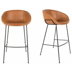 Lot de 2 Tabourets de Comptoir Design Feston Zuiver Fauteuil de Bar Marron en Polyuréthane 53x54,5x98,5cm