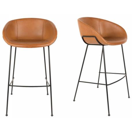Lot de 2 Tabourets de Comptoir Design Feston Zuiver Fauteuil de Bar Marron en Polyuréthane 53x54,5x98,5cm