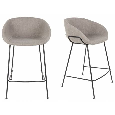 Lot de 2 Tabourets de Comptoir Design Feston Zuiver Fauteuil de Bar Gris en Tissu 53x54,5x88,5cm
