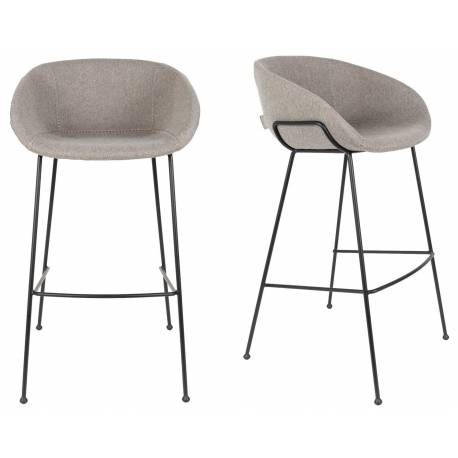 Lot de 2 Tabourets de Comptoir Design Feston Zuiver Fauteuil de Bar Gris en Tissu 53x54,5x98,5cm