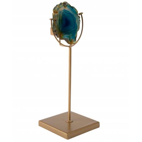 Porte-Bougie à Pied Gem Bleu Dutchbone Bougeoir Pierre d'Agate Décoration de Table 10x10x30cm