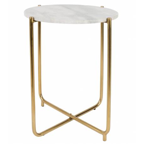 Bout de Canapé Timpa Guéridon Woody Meuble d’Appoint Marbre Blanc 44,5x44,5x54cm