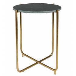 Bout de Canapé Timpa Guéridon Woody Meuble d’Appoint Marbre Vert 44,5x44,5x54cm