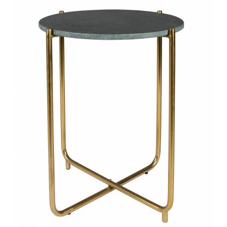 Bout de Canapé Timpa Guéridon Woody Meuble d’Appoint Marbre Vert 44,5x44,5x54cm