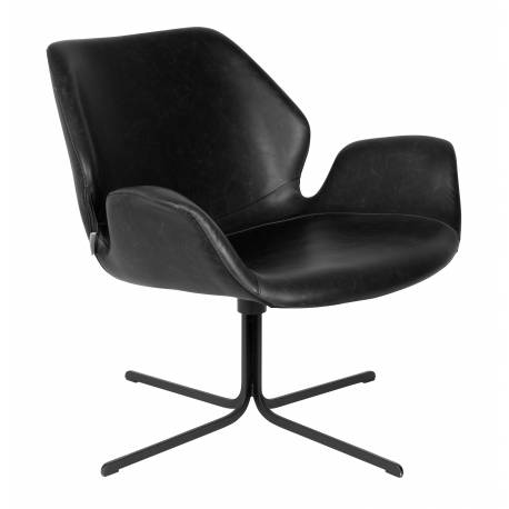 Fauteuil Design Nikki Zuiver Siège Pivotant Noir Assise de Salon en Polyuréthane 75x78x79cm