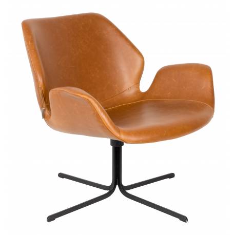 Fauteuil Design Nikki Zuiver Siège Pivotant Marron Assise de Salon en Polyuréthane 75x78x79cm
