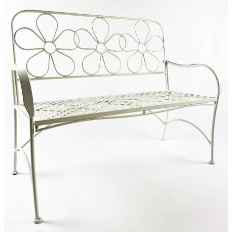 Banc Marguerite 2 Places Banquette de Jardin Fauteuil 2 Personnes en Métal Blanc 51x91x112,5cm