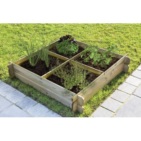 Carré Potager à Poser Bac de Plantation 4 Emplacements Jardinière en Bois Autoclave III 20x100x100cm