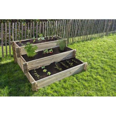 Carré Potager Escalier Bac de Plantation 3 Etages Jardinière en Bois Autoclave III 60x120x120cm