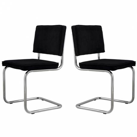 Lot de 2 Chaises Ridge Noir Zuiver Sièges Assises de Table en Tissu Nervuré 48x48x85cm