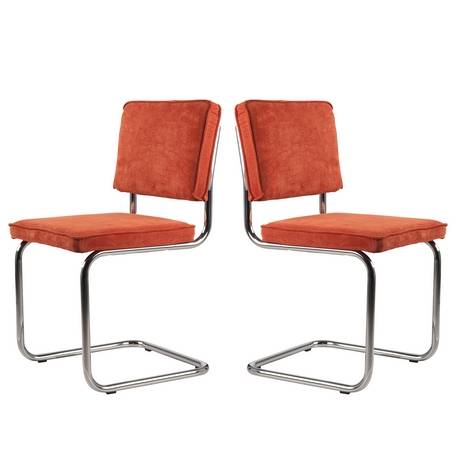 Lot de 2 Chaises Ridge Orange Zuiver Sièges Assises de Table en Tissu Nervuré 48x48x85cm