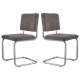 Lot de 2 Chaises Ridge Gris Zuiver Sièges Assises de Table en Tissu Nervuré 48x48x85cm