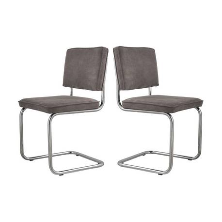 Lot de 2 Chaises Ridge Gris Zuiver Sièges Assises de Table en Tissu Nervuré 48x48x85cm