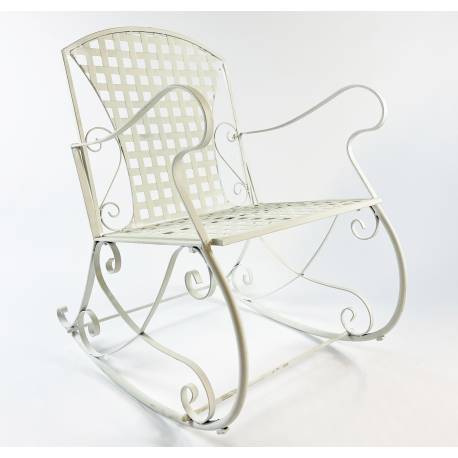 Rocking Chair Louisiane Blanc Chaise Fauteuil de Jardin à Bascule Intérieur Extérieur en Métal Patiné 60x80x89cm