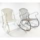 Rocking Chair Louisiane Blanc Chaise Fauteuil de Jardin à Bascule Intérieur Extérieur en Métal Patiné 60x80x89cm