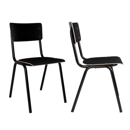 Lot de 2 Chaises Back To School Noir Zuiver Assises Total Look en Aluminium et Bois 43x49x82,5cm