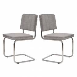 Lot de 2 Chaises Ridge Gris Clair Zuiver Sièges Assises de Table en Tissu Nervuré 48x48x85cm