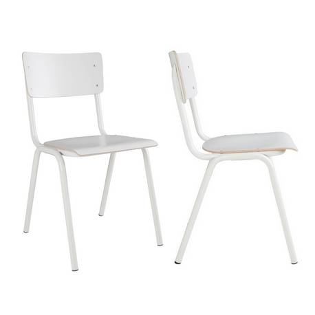 Lot de 2 Chaises Back To School Blanc Zuiver Assises Total Look en Aluminium et Bois 43x49x82,5cm