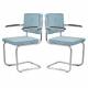 Lot de 2 Fauteuils Ridge Kink Bleu Zuiver Sièges avec Accoudoirs Assises de Table en Tissu Nervuré 48x60x85cm