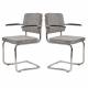 Lot de 2 Fauteuils Ridge Kink Gris Clair Zuiver Sièges avec Accoudoirs Assises de Table en Tissu Nervuré 48x60x85cm