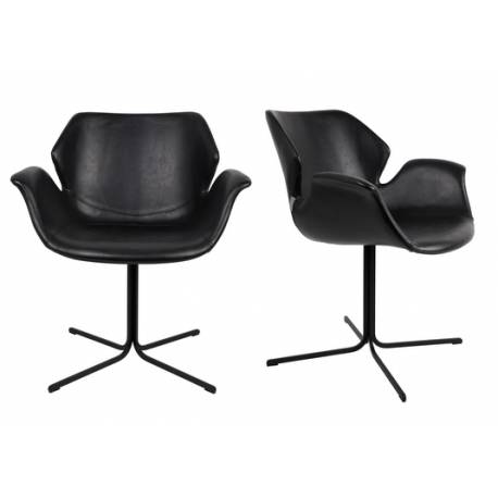 Lot de 2 Fauteuils de Table Nikki All Noir Zuiver Chaise Assise en Polyuréthane et Acier 62x66x80cm