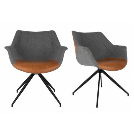 Lot de 2 Fauteuils Doulton Vintage Marron Zuiver Sièges Assises de Table en Tissu Polyuréthane et Métal 61x67x80cm