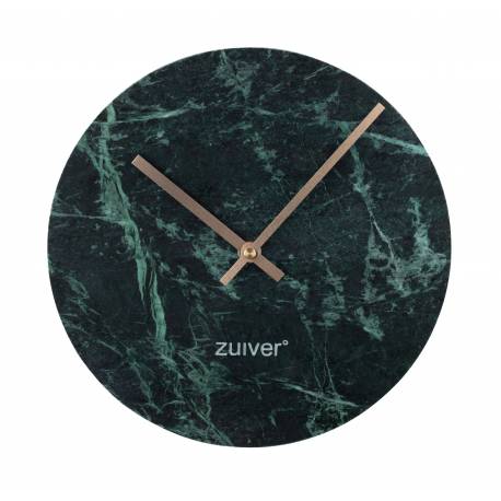 Horloge Marble Time Vert Zuiver Pendule Murale Rond en Marbre Aiguilles Heures et Minutes en Aluminium Or 4,5x25x25cm