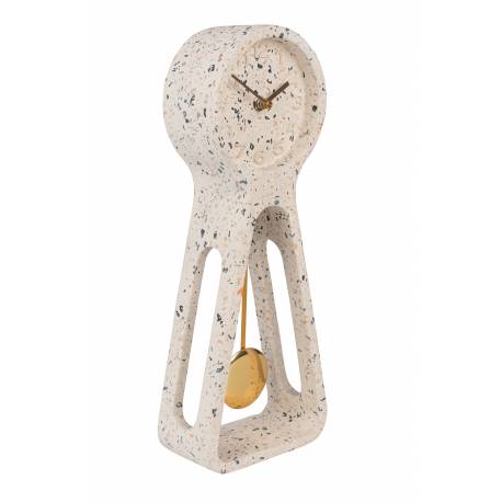 Horloge Pendulum Time Terrazzo Blanc Zuiver Pendule à Poser Aiguilles en Aluminium Noir 6x14,5x38cm