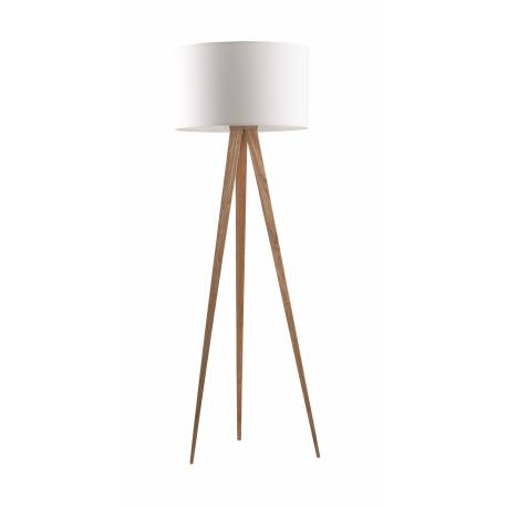 Lampe Tripod Bois Zuiver Luminaire Design sur Trépied Abat-Jour en Polyester Blanc 50x50x151cm