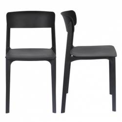 Lot de 2 Chaises Clive Noir Woody Assises de Table en Polypropylène 47x48x79cm